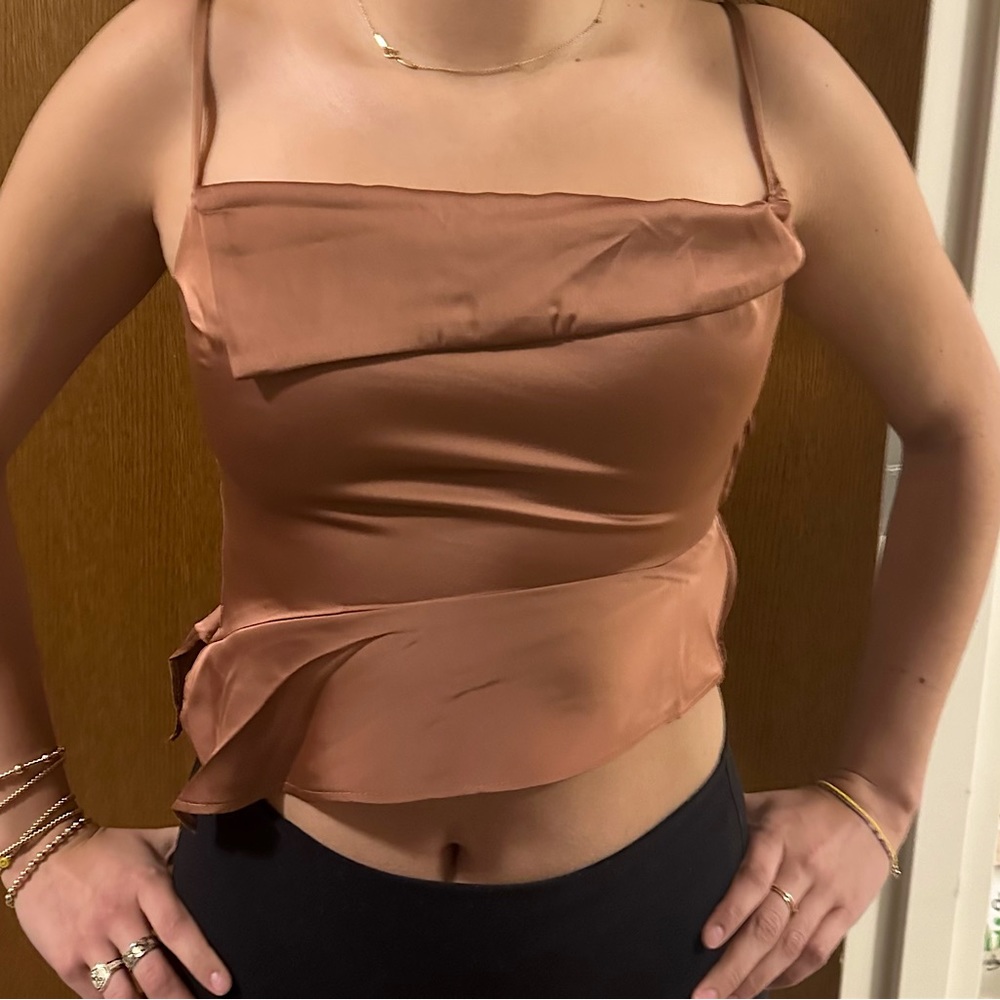 NWT OH Polly Nola Bias Cut Satin Crop Top in Mocha (US 2)